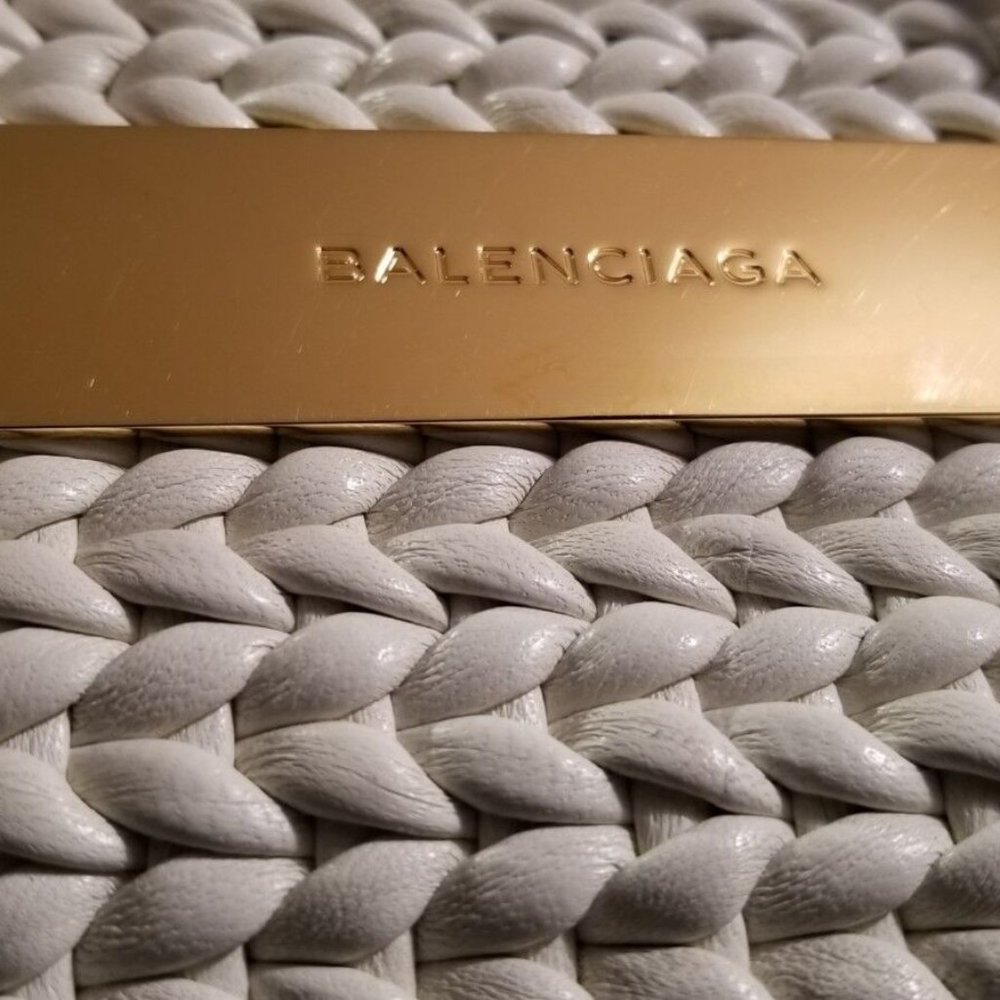 Balenciaga Tresse Calf Fringed Off White Leather Tote - Picture 9 of 13